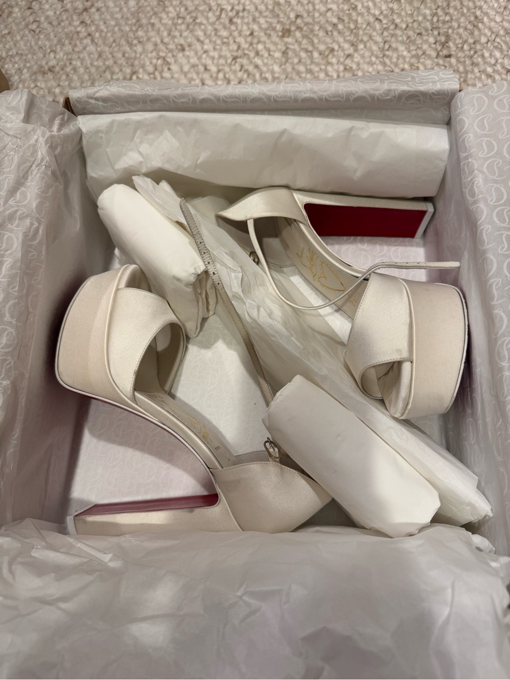Used Christian Louboutin Sandaloo Silk Satin Platform Sandal